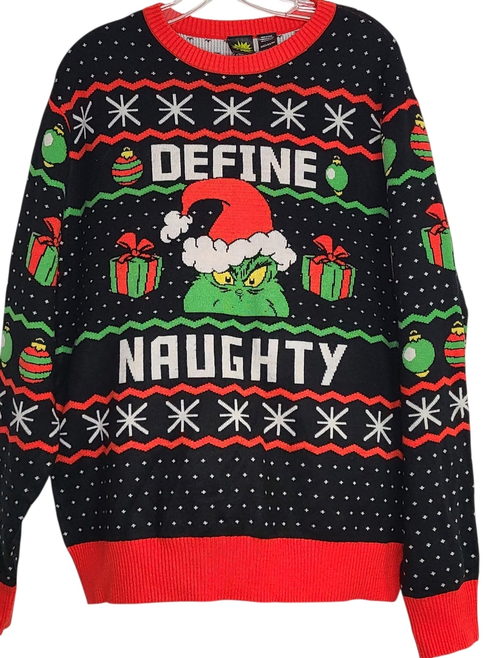 Dr. Seuss The Grinch "Define Naughty" Christmas Ugly Sweater Black MD M/M